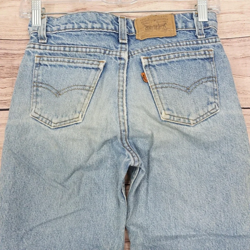 Vintage Levis 510 Regular Jeans Boys 25x25 Blue Denim Made USA Orange Tab